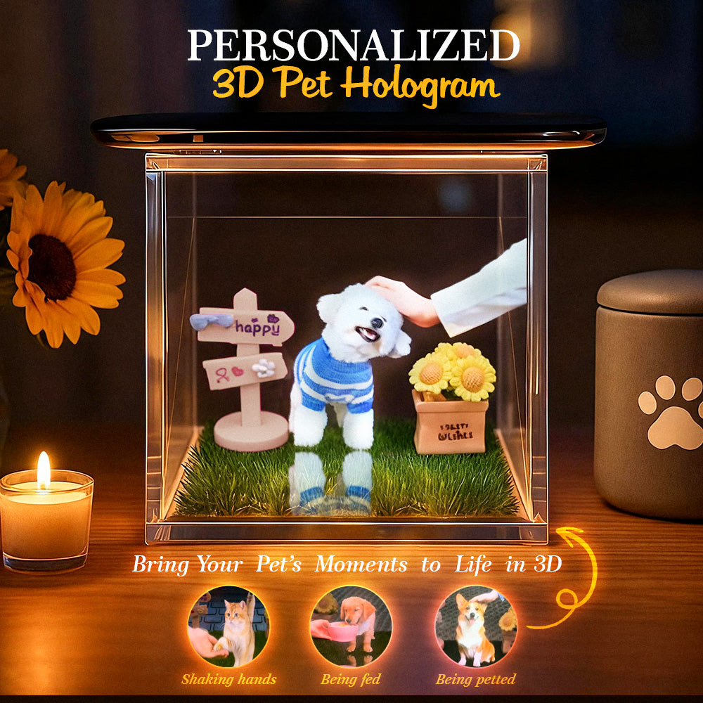 Custom Pet Name & Memorial Date Holographic Digital House – DIY Pet Memorial Ornament Christmas Gift